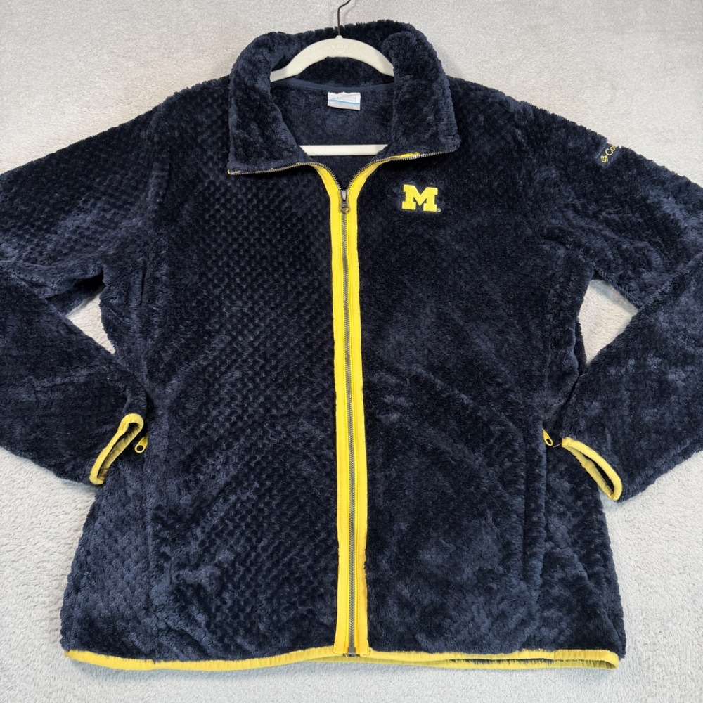 Columbia Fleece Jacket Women XL Blue Michigan Wolverines Zip Up NCAA Soft